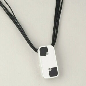 Avant Garde Black White Silver CZ Rectangle Pendant Necklace